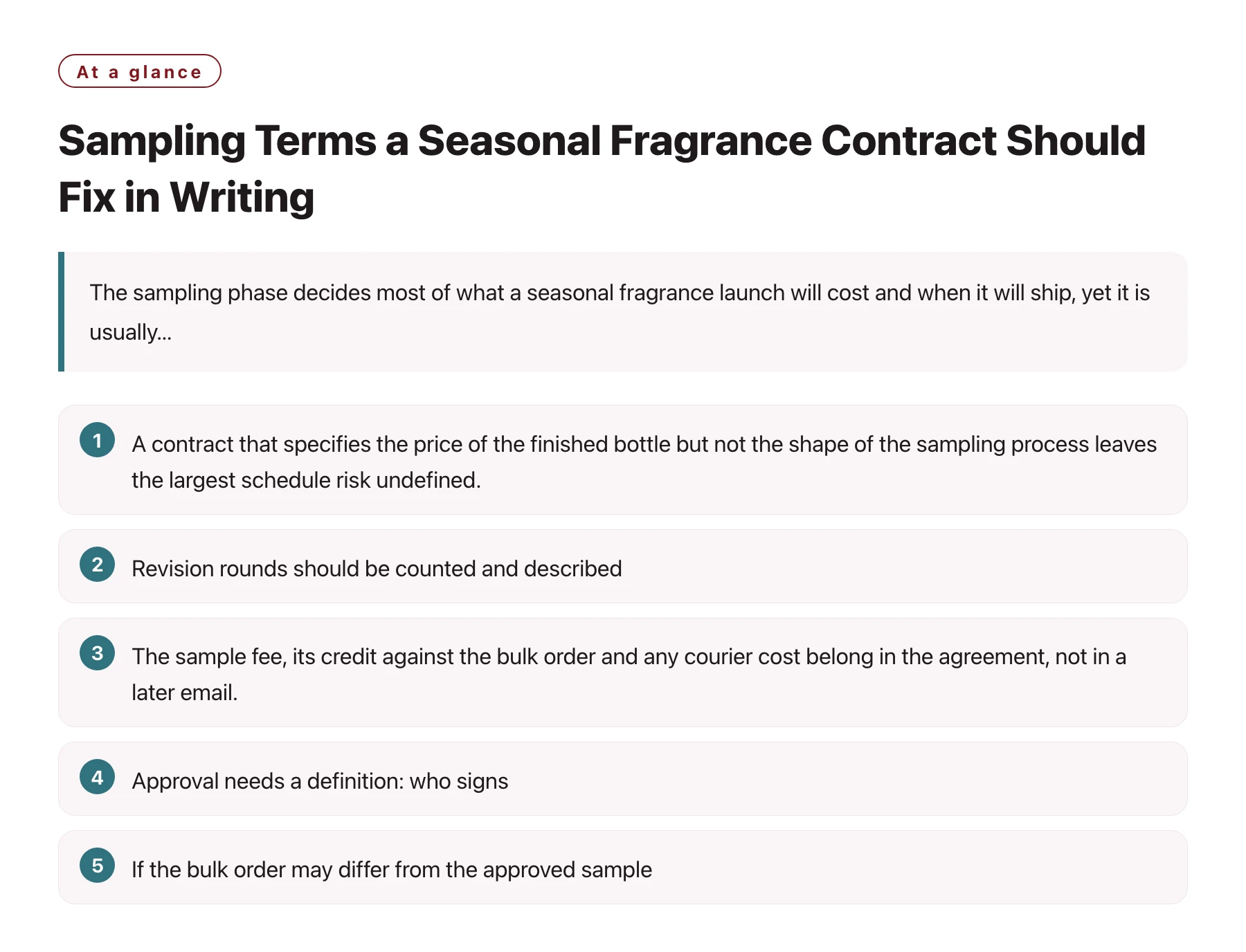 Sampling Terms a Seasonal Fragrance Contract Should Fix in Writing——全文要点速览