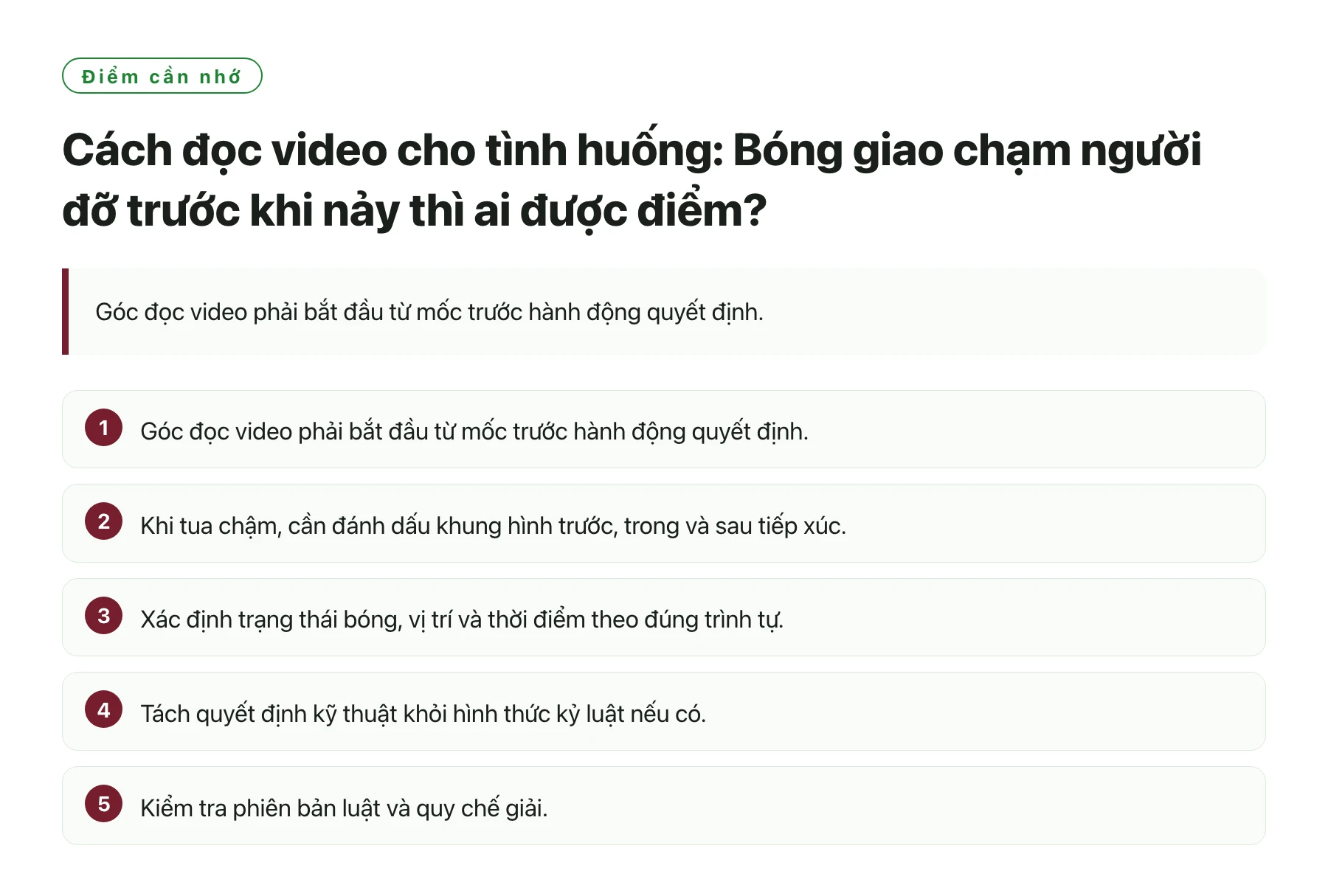 Cách đọc video cho tình huống: Bóng giao chạm người đỡ trước khi nảy thì ai được điểm?——全文要点速览